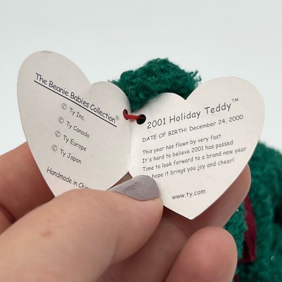 TY Beanie Baby Green Fuzzy 2001 Holiday Teddy PE Pellets Vintage Collectible - Picture 5 of 9